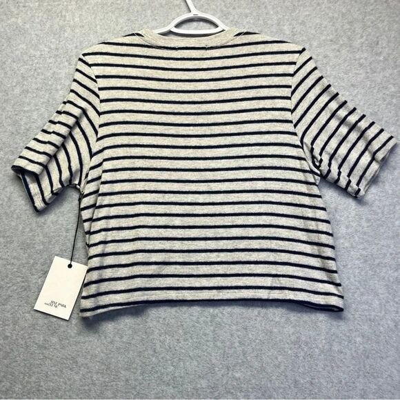 Hye Park and Lune Crop Top Sweater T-Shirt Striped Gray Blue Soft New size S - Picture 9 of 9
